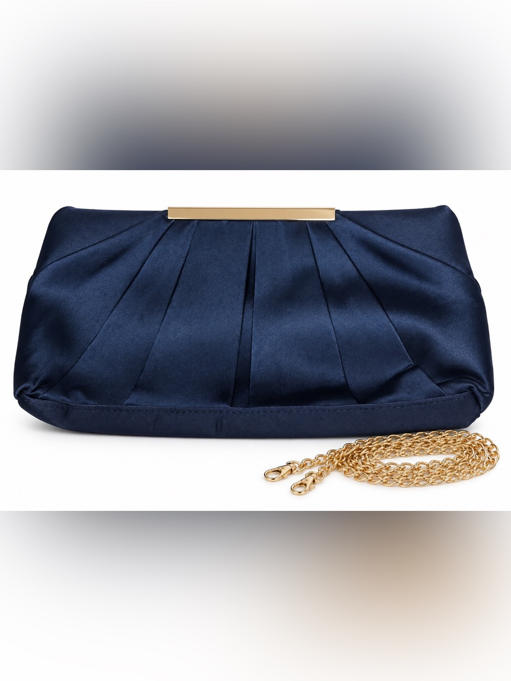 Charming Tailor Navy Blue Satin Pleated Evening Clutch Gold Chain Wedding Prom